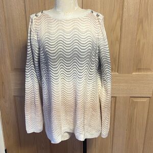 CJ Banks Cream and Gray Knit Sweater
